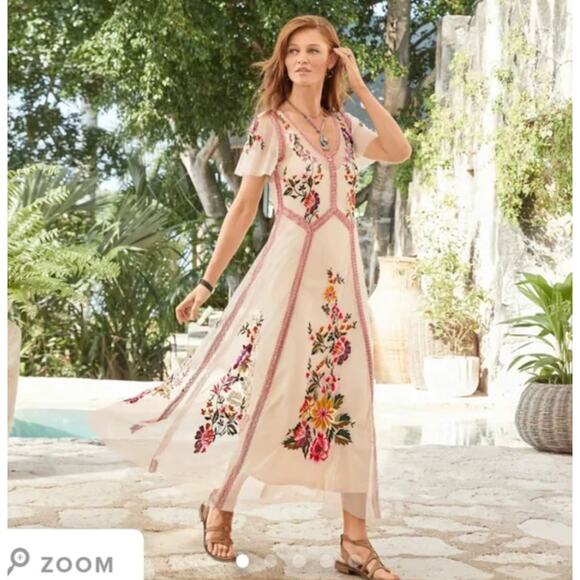 Sundance Cream Garden Soirée Embroidered Dress Maxi Dress Size SP - Picture 10 of 12